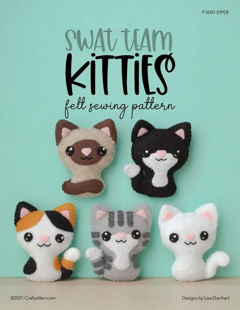 Cat Sewing Pattern, Cat Sewing, Felt Plushie, Cat Siamese, Grey Tabby, Cat Orange, Felt Sewing, Felt Ornaments Patterns, Felt Toys Patterns