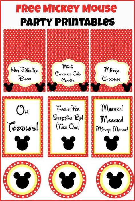 Free Mickey Mouse party printables from playpartyplan.com, perfect for a Mickey Mouse Clubhouse party! Mickey Mouse Labels Free Printables, Free Printable Mickey Mouse Food Labels, Free Mickey Mouse Printables, Mickey Mouse Printables, Miki Mouse, Mickey Mouse Bday, Mickey Mouse Clubhouse Birthday Party, Mickey Mouse Clubhouse Party, Mickey Mouse 1st Birthday