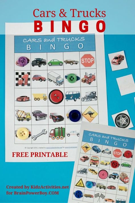 Fun game for vehicle lovers! This free printable cars and trucks bingo game will be a hit with kids who are crazy for things on wheels. Click picture to download your free bingo game today. Ideas For Yard, Printable Cars, Yard Games For Kids, Free Printables For Kids, Printable Bingo Games, Transportation Activities, Matching Pictures, Transportation Preschool, Free Games For Kids