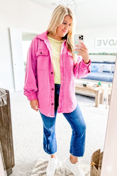 Pink Shacket Outfit, Waffle Shirt Outfit, Pink Shacket, Winter Casual Outfit, Shacket Outfit, Casual Outfit Ideas, Waffle Shirt, Casual Winter Outfits, Winter Casual