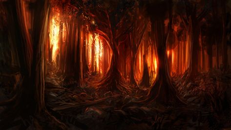 forest wildfire painting digital art #nature #trees #forest #painting #burning #fire #wood #artwork #branch #2K #wallpaper #hdwallpaper #desktop Cat Tattoos, Forest Background, Fantasy Forest, Fire Art, Forest Painting, Forest Wallpaper, Wood Wallpaper, Art Simple, Tree Illustration