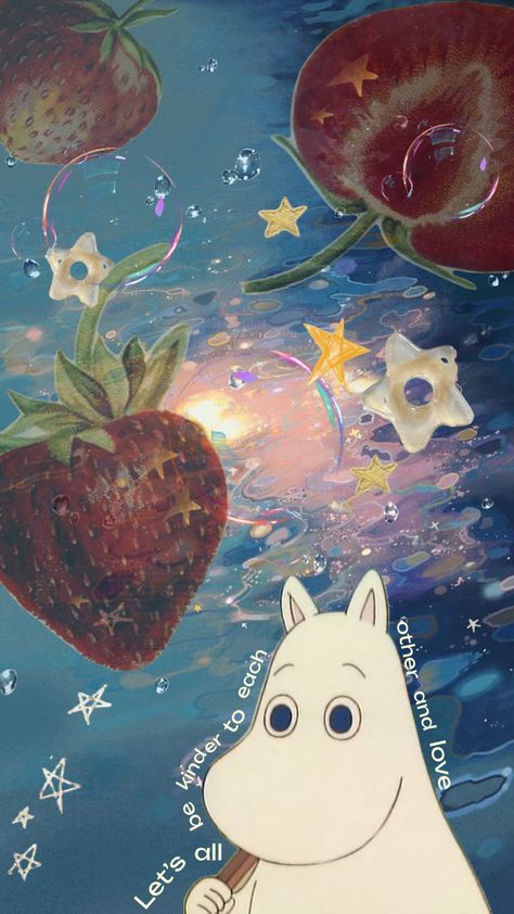 #aesthetic #moomin #strawberry #ocean #art #wallpaper Aesthetic Moomin, Ocean Art Wallpaper, Moomin Wallpaper, Shuffles Aesthetic, Childhood Aesthetic, Tove Jansson, Anime Princess, Cute Patterns Wallpaper, Old Cartoons