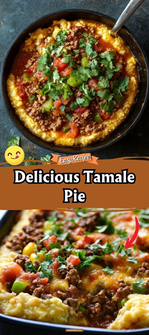 Experience the delightful layers of Tamale Pie, where a flavorful ground beef filling meets a soft, cornmeal topping. This casserole version of traditional tamales offers all the taste with half the effort, perfect for a comforting weeknight meal. #TamalePie #MexicanCuisine #ComfortFood Pork Tamale Casserole With Masa, Cornmeal Recipes Dinner, Texas Tamale Pie, Tamale Pie Casserole, Beef Tamale Pie, Baking Dish Recipes, Traditional Tamales, Enchilada Pie, Tamale Pie Recipe