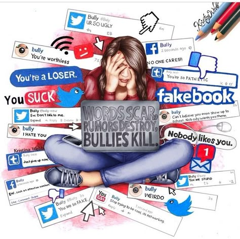 Kristina Webb Art, Stop Bulling, Kristina Webb, Social Media Art, Poster Drawing, Social Issues, Inspire Others, Color Me, A Woman