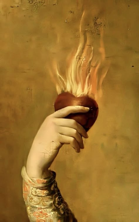 Art Symbolism Paintings, Renicansse Art, Purgatory Art, Hands Holding Heart, Burning Heart, Symbolic Art, Rennaissance Art, Catholic Art, Romantic Art