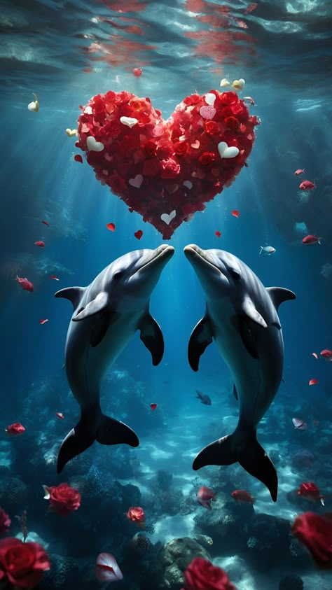 Dolphin Images, Dolphin Photos, Dolphin Art, Heart Iphone Wallpaper, Digital Art Gallery, Free Iphone Wallpaper, Iphone Wallpaper Photos, Animal Wallpaper, Love Wallpaper