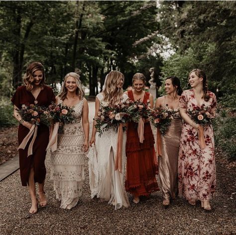 34 Gorgeous Boho Bridesmaid Dresses Floral Bridesmaid Dresses Mismatched, Boho Bridesmaid Dresses, Boho Themed Wedding, Bridesmaid Dresses Ideas, Patterned Bridesmaid, Bohemian Bridesmaid Dress, Bohemian Bridesmaid, Bridesmaid Dresses Under 100, Fall Bridesmaids