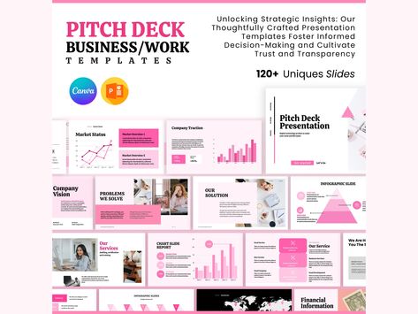 Business pitch deck, custom startup, marketing slides, sales presentation company, Canva PowerPoint template, service agency, investor plan The Ultimate Business Pitch Deck Template 📊 Designed for Impact, Built for Versatility Need to pitch your startup, showcase business strategies, or present data with confidence? This multifunctional pitch deck template has you covered! With 122 professionally designed slides, it's packed with everything you need to craft a winning presentation. -- A Bundle of  120+ diverse presentation slide template sets. -- With the image drag & drop feature in Canva -- One-click change in the color palette ► Edit, Print, Send & Share Digitally ► Compatible with Canva & Powerpoint. (Recommended usage in Canva for access to a varied number of advanced tools, graphics Canva Powerpoint Template, Brand Proposal, Modern Infographic, Deck Slide, Canva Powerpoint, Business Pitch Deck, Pitch Deck Template, Marketing Report, Sales Presentation