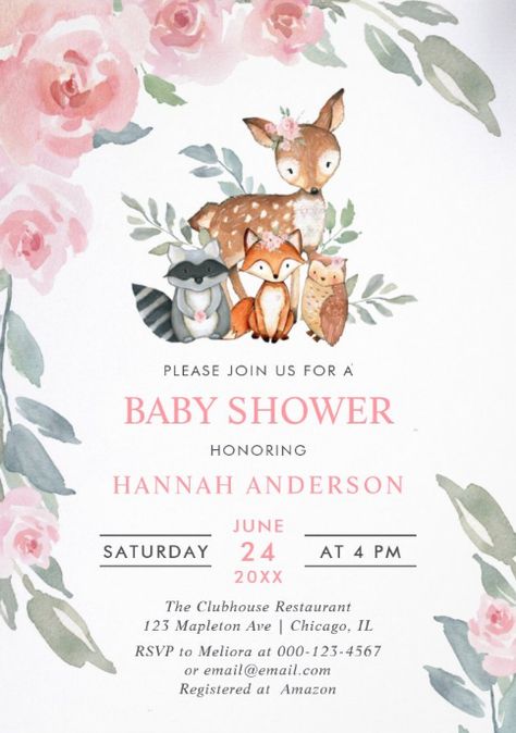 Forest Baby Shower Theme Girl, Woodland Girl Baby Shower Theme, Girly Woodland Baby Shower Theme, Woodland Animal Baby Shower Theme, Forest Baby Shower Theme, Forest Baby Shower Ideas, Woodland Forest Baby Shower, Woodsy Baby Showers, Girl Woodland Baby Shower