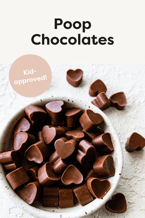 Chocolate Coconut Oil Poop Candy, Coconut Oil Snacks, Poop Chocolate For Constipation, Coconut Oil Recipes Food, Foods To Help You Poop, Poop Party Ideas For Kids, Help Kids Poop, Fiber Foods For Kids, Toddler Constipation