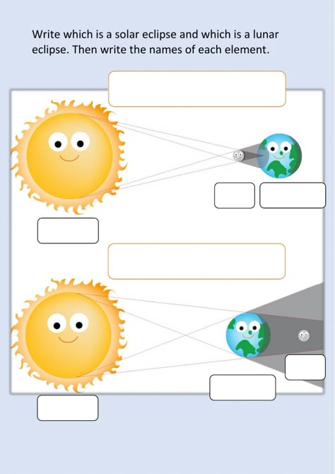 Solar and lunar eclipses online worksheet for 4º. You can do the exercises online or download the worksheet as pdf. Solar Eclipse Diagram, Solar And Lunar Eclipse Worksheet, Solar Eclipse Worksheets, Solar System Worksheets For Kids, Lunar Eclipse Diagram, Solar System Worksheets, Solar Eclipse Activity, Solar Lunar, Solar And Lunar Eclipse