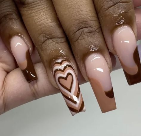 Brown Valentines Nails, Simple Nail Designs Acrylic, Nails Aesthetics, Future Nails, Black Almond Nails, Heart Nail Designs, Medium Nails, Red Acrylic Nails, Nail Drawing