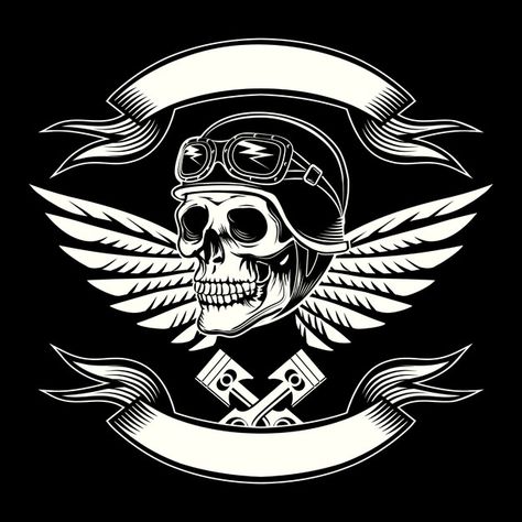 Motor skull emblem Free Vector | Free Vector #Freepik #freevector #ribbon #line #fashion #man Biker Logo, Motorcycle Vintage, Biker Tattoos, Motorcycle Logo, Biker Art, Vintage Biker, Skull Tattoos, Skull Design, Skull And Bones