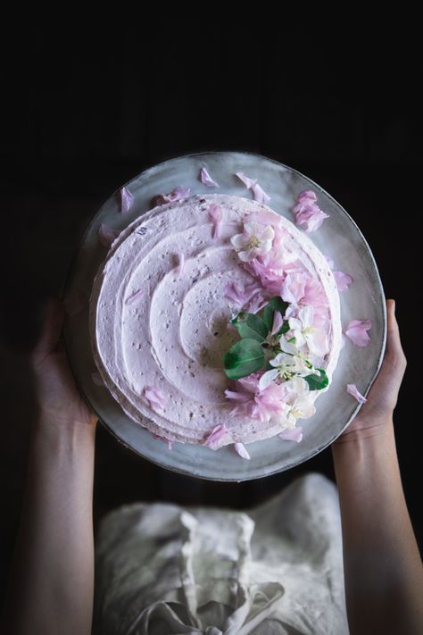 . Lemon Olive Oil Cake, Moody Food Photography, Cream Cheese Buttercream, Oil Cake, Lemon Olive Oil, Beetroot Powder, Olive Oil Cake, Frozen Cherries, Beautiful Food Photography