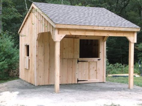 10X10 One Stall Horse Barn Plans Single Horse Stall Ideas, Small Horse Shelter, Horse Shed Ideas, Small Horse Stable, Horse Run In Shed, Small Horse Barn Plans, Small Barn Ideas, Mini Horse Barn, Small Horse Barn