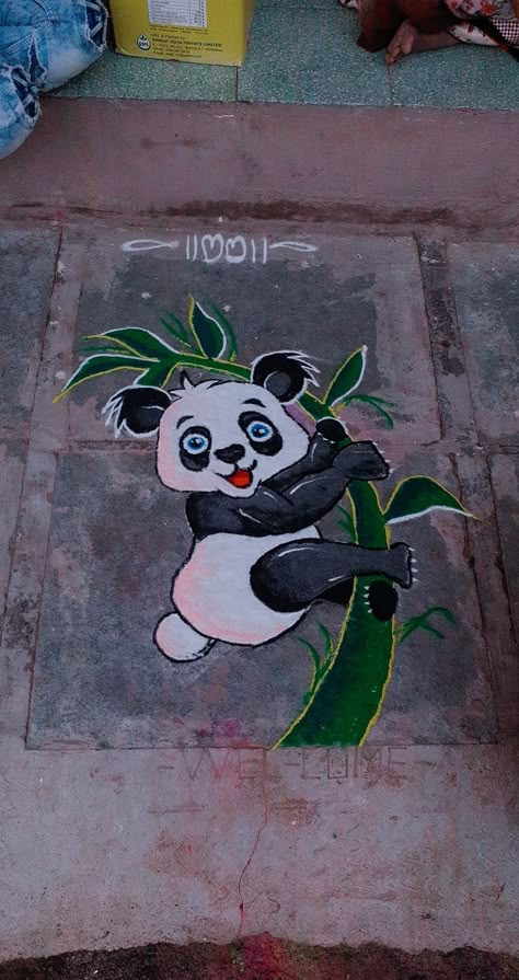 Panda Rangoli Designs, Panda Rangoli, Cartoon Rangoli Designs Diwali, Rangoli Cartoon, Cartoon Rangoli Designs Easy, Cartoon Rangoli Designs, Unique Rangoli Designs Diwali Latest, Rangoli Designs Latest Unique For Diwali, Cartoon Rangoli