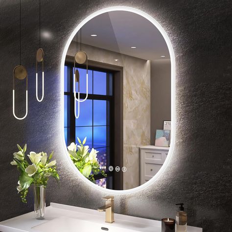 S'bagno Bathroom Mirror with LED Lights 600×900mm Oval Wall Mirror Bluetooth Mirror LED Bathroom Mirror with Touch Sensor Switch & Demister & Dimmable IP44 Waterproof Round Illuminated Bathroom Mirror, Warm Led Bathroom Mirror, Led Bathroom Mirror With Storage, Black Frame Led Mirror Bathroom, Black Bathroom Mirror Uk, Mirror With Led Lights, Led Mirror Bathroom, Oval Wall Mirror, Mirror Wall Bathroom