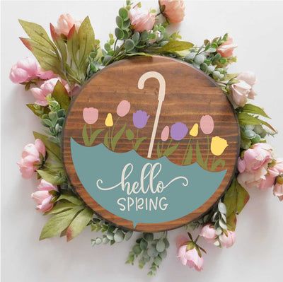 Spring Wood Crafts, Diy Frühling, Easter Wood Crafts, Door Signs Diy, Wooden Door Signs, Spring Easter Crafts, Home Decor Idea, Round Wood Sign, Spring Projects