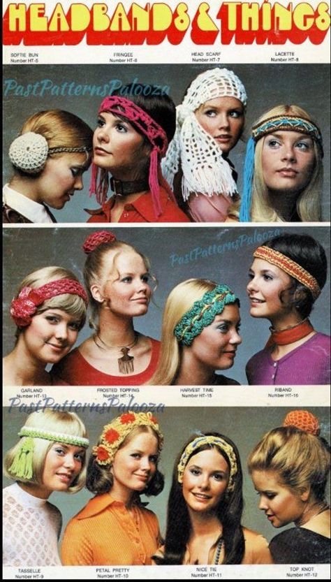 70s Hairbands, 70s Headband, 1970 Hair, Headband Bun, 60s Magazine, Easy Vintage Hairstyles, Beatles Apple, 1970s Hairstyles, Moda Hippie