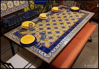 Mosaic Tile Dining Table, Tile Outdoor Patio, Mosaic Long Table, Outdoor Patio Tables, Tile Patio Table, Mosaic Rectangle Table Top, Mirror Mosaic Table Top, Mosaic Patio Table, Iron Chairs