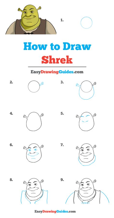 How to Draw Shrek - Really Easy Drawing Tutorial Cartoon Character Easy Drawing, Shrek Craft Ideas, Disney How To Draw, How To Draw Shrek, Shrek Drawing Easy, Shrek Doodle, How To Draw Cartoon Characters, Shrek Sketch, Easy How To Draw