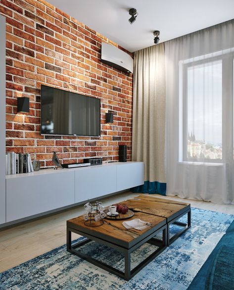 Brick wall interior bedroom