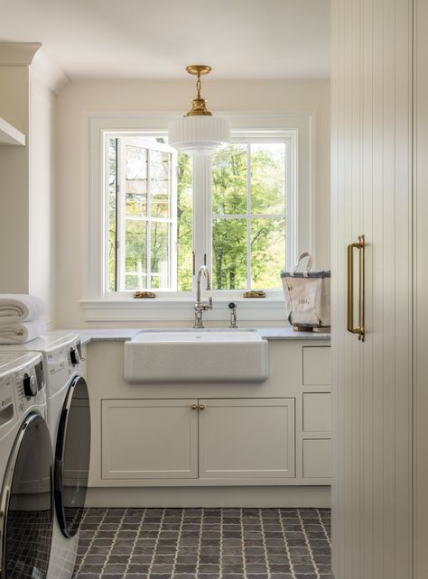 Franklin Park Residence - Transitional - Laundry Room - DC Metro - by Purple Cherry Architects | Houzz W Design Collective, Laundry Room Inspo, Organization Laundry Room, Laundry Room Ideas Small Space, Laundry Room Wallpaper, Organization Laundry, Tudor Style Homes, Mudroom Ideas, Mudroom Laundry