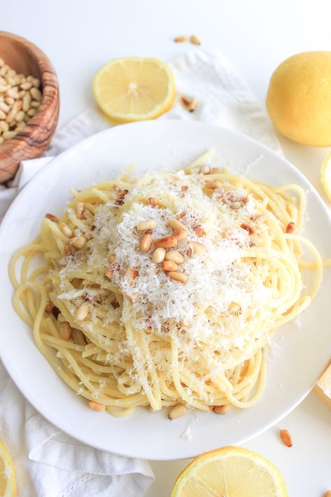 Lemon Pasta with Toasted Pine Nuts – Marina Makes Pasta Pine Nuts Recipe, Pine Nuts Pasta, Pine Nut Recipes, Cafe Area, My 30th Birthday, Homemade Spaghetti, Pine Nut, Lemon Pasta, Nut Recipes