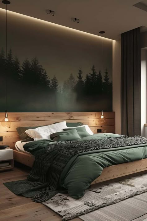 bedroom ideas | bedroom decor | bedroom furniture | bedroom wall decor | bedroom decor ideas  bedroom design bedrooms bedroom ideas for small rooms bedroom inspiration bedroom decoration bedroom inspirations bedroom inspo bedroom decorating ideas bedroom ideas for couples bedroom makeover bedroom decorating bedroom wall art bedroom light bedroom lighting bedroom ideas master bedroom idea bedroom idease bedroom art bedrooms decor Forest Bedroom, Sage Green Bedroom, Moody Bedroom, Dark Bedroom, Bedroom Decor Cozy, Christmas Decorations Bedroom, Christmas Bedroom, Bedroom Green, Master Bedrooms Decor