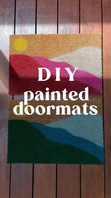 Floor Mats Diy, Painted Door Mat Diy, Paint Door Mat, Door Mat Painting, How To Paint Door Mat, Painted Welcome Mat, Painting Doormats Diy, Colourful Rugs, Painted Coir Doormat Diy