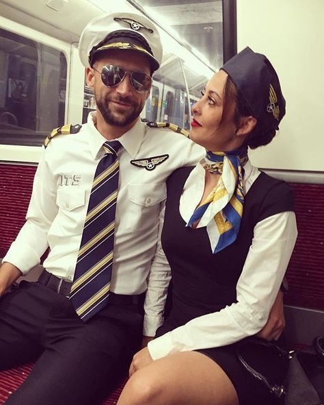 Pin for Later: Throwback: 17 Halloween Costumes For Couples Who Keep It Old School Pilot and Stewardess Old School Couples Costumes, Pilot And Stewardess Costume, Diy Pilot Costume, Pilot Halloween Costume, Pilot Halloween, Anime Festival, Flight Attendant Costume, Stewardess Costume, Costume Couple