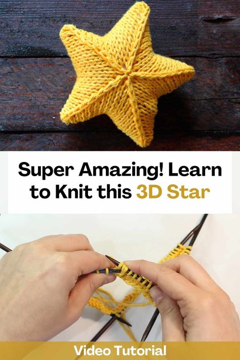 Learn to knit this incredible 3D star by watching this video tutorial. This star is really cute! To make it you will need to use 5 double pointed needles. The creator of this video will teach you how to knit it step by step, you will only have to follow her instructions so that the result of your knitting is perfect. Knitting is an incredible way to pass the time and what better way to spend it than making this cute star! Start this incredible and entertaining knitting project, we are sure... Knit Star Pattern Free, Knit Decorations, Learn To Knit, Creative Knitting, Cute Star, 3d Star, Knitting Blogs, Crochet Stars, Double Pointed Needles