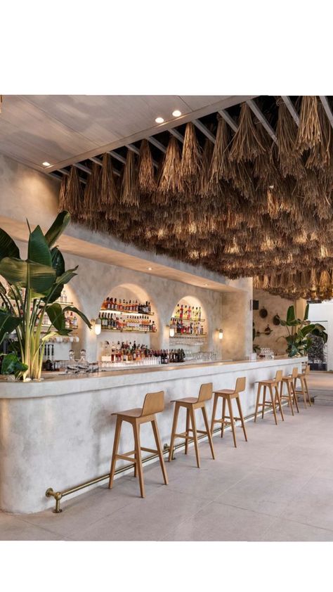 Cafe Design Architecture, Beach Cafe Design, Boho Restaurant, Tulum Restaurants, Rooftop Restaurant Design, Bali Restaurant, Modern Restaurant Design, Spanish Home Decor, Café Design