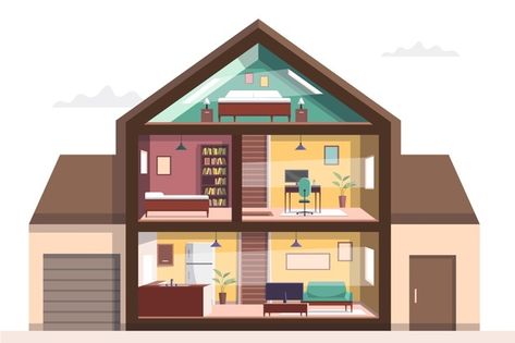 House Cross Section, Vector House, Instagram Editing Apps, Flat Design Illustration, Modular Home, House Illustration, Dollhouse Toys, House Building, Cross Section