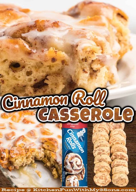 This Cinnamon Roll Casserole takes breakfast to a whole new level! Made with simple refrigerated cinnamon rolls, it’s an easy recipe that transforms them into a warm, gooey, and perfectly sweet casserole. Topped off with a drizzle of real maple syrup, this dish is a crowd-pleaser for weekend brunches or holiday mornings. Easy Breakfast Cinnamon Roll Casserole, Honey Bun Breakfast Casserole, Orange Roll Casserole, French Toast Casserole Crockpot Easy Cinnamon Rolls, Overnight Biscuit Breakfast Casserole, Best Cinnamon Roll Casserole, Christmas Brunch Cinnamon Rolls, Easy Breakfast For Potluck, Recipe Using Cinnamon Rolls