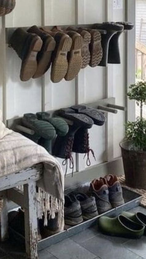 Outside Coat And Shoe Storage, Boot Storage Mudroom, Patio Shoe Storage Ideas, Mud Room Boot Storage Ideas, Outside Mudroom, Small Porch Coat And Shoe Storage, Mud Room Boot Rack, Mudroom Boot Storage, Outdoor Covered Boot Storage