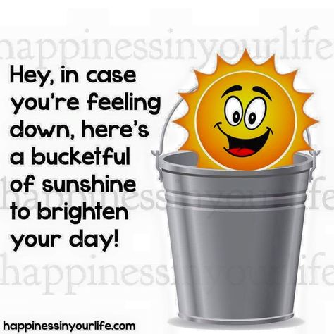 Bucket Full Of Sunshine Sunshine Pictures, Sending Sunshine, We Are The World, Feeling Down, Happy Thoughts, Smiley Face, Brighten Your Day, Morning Quotes, Happy Quotes