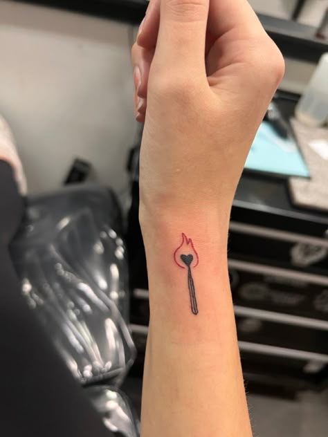 Match With Flame Tattoo, Twin Flame Match Tattoo, Match And Lighter Tattoo, Small Match Stick Tattoo, Matching Lighter Tattoos, Matches Tattoo Fire, Match Stick Tattoo, Burning Match Tattoo, Twin Flames Tattoo