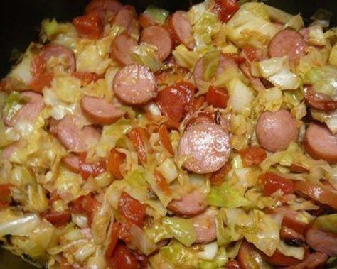 Cabbage, Potato and Smoked Sausage Skillet Recipe - Food.com Cabbage And Smoked Sausage, Sausage Skillet Recipe, Sausage And Cabbage, Kielbasa And Cabbage, Sausage Skillet, Smoked Sausage Recipes, Cabbage And Potatoes, Cabbage And Sausage, Rotel Tomatoes