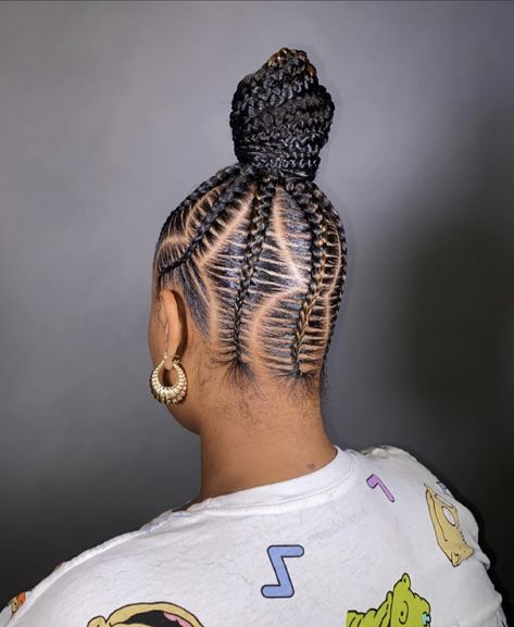 Braided Top Knot Bun, Audrey Hairstyles, Hair Bun Design, Feeding Braids, Cornrow Updo, Braided Designs, Braided Bun Styles, Goddess Braid Styles, Styles For Natural Hair