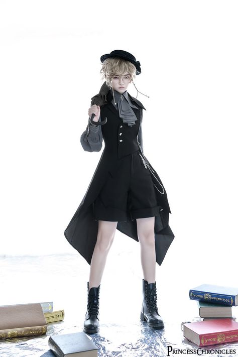 Princess Chronicles -The Mysterious Shadow- Gothic Lolita Ouji Lolita Long Vest Ouji Fashion Outfits, Ouji Fashion Male, Ouji Pajamas, Ouji Accessory, Gothic Ouji Fashion, Gothic Suit, Outfit Retro, Black Princess, Long Vests