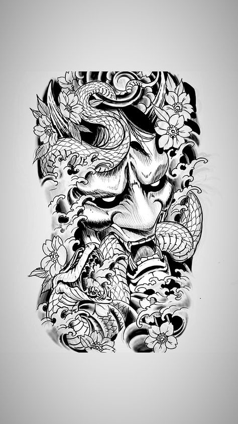 Japanese Half Sleeve Tattoo Design, Female Back Tattoos Full, Japanese Tattoo Koi, Japanese Demon Tattoo, Samurai Warrior Tattoo, Japanese Tattoos For Men, Samurai Tattoo Design, Yakuza Tattoo, Japan Tattoo Design