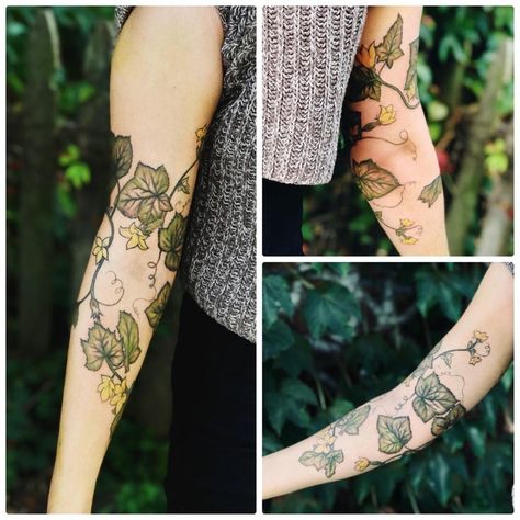 Cucumber Vine, Extraordinary Aesthetic, Iconic Tattoos, Pumpkin Tattoos, Vines Tattoo, Cucumber Flower, Around Arm Tattoo, Vine Tattoo, Wrap Tattoo