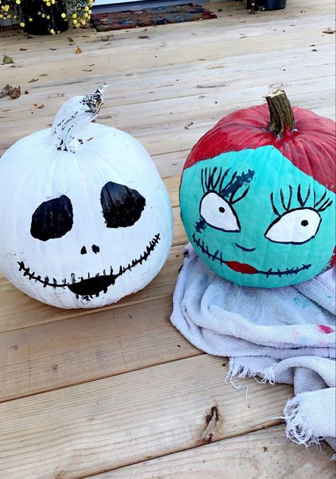 Sally Painting Pumpkin, Sally And Jack Pumpkin Painting, Jack Skeleton Pumpkin Painting, Pumpkin Painting Sally, Jack Skellington Pumpkin Painting, Jack And Sally Pumpkin Painting, Nightmare Before Christmas Pumpkin Paint, Sally Nightmare Before Christmas Pumpkin, Sally Pumpkin Painting