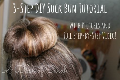 Step-By-Step DIY Sock Bun Tutorial. Get a perfect sock bun updo in just 3 easy steps! Pictures and Step-By-Step instructions video on the post! Diy Easy Hairstyles, Diy Sock Bun, Hair Bow Bun, Sock Bun Tutorial, Sock Buns, School Restaurant, Bun Bow, Wash My Hair, Bun Tutorials