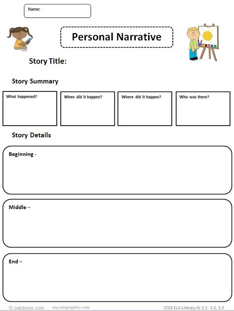 Common Core Graphic Organizer Personal Narrative Narrative Graphic Organizer, Personal Narrative Graphic Organizer, Graphic Organizer Template, Second Grade Writing, Personal Narrative Writing, Third Grade Writing, 3rd Grade Writing, 2nd Grade Writing, 1st Grade Writing