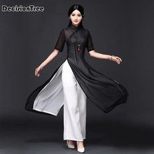 Online Shop 2020 Vietnam Ao dai qipao Traditional Chinese Dress Qipao Cheongsam Dresses Cotton Linen Robe Chinoise Aodai 2 Pieces Suit | Aliexpress Mobile Chinese Dress Qipao, Chinese Cheongsam Dress, Vietnam Dress, Chinese Traditional Dress, Modern Cheongsam, Chinese Cheongsam, Wide Leg Pant Suit, Island Outfit, Traditional Chinese Dress