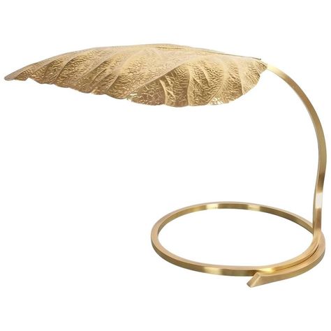 Large Refurbished Brass Rhubarb Table Lamp Tommaso Barbi, Italy, 1970 For Sale Lamps Bedroom Nightstand, Rustic Contemporary Living Room, Recover Lamp Shades, Tommaso Barbi, Leaf Lamp, Bedroom Lamps Nightstand, Old Lamp Shades, Vintage Table Lamps, Brass Desk Lamp