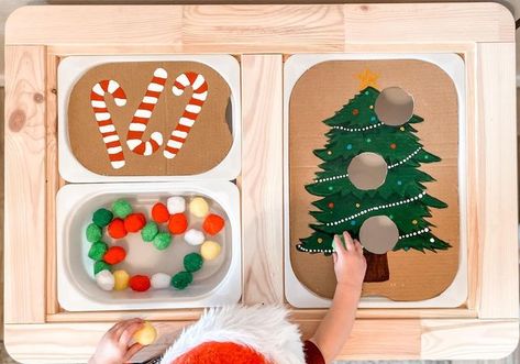 Flisat Table Activities Christmas, Christmas Flisat Table Ideas, Flisat Cardboard Insert, Flisat Table Inserts Diy, Christmas Flisat Table, Flisat Christmas, Christmas Sensory Activities Toddlers, Christmas Sensory Table, Flisat Table Activities