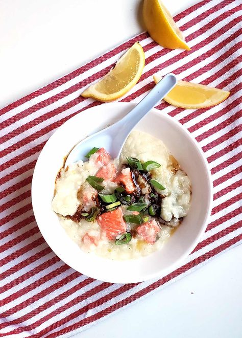 Salmon Congee (Fish Porridge) - Delicious and Savory Fish Congee Recipe, Fish Porridge, Saucy Meals, Congee Recipe, Pregnancy Eating, Authentic Asian Recipes, Savory Rice, Fresh Salmon, Healthy Salmon